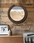 Breckenridge ski map cribbage board displayed on a reclaimed-wood wall above a console as functional ski cabin wall art