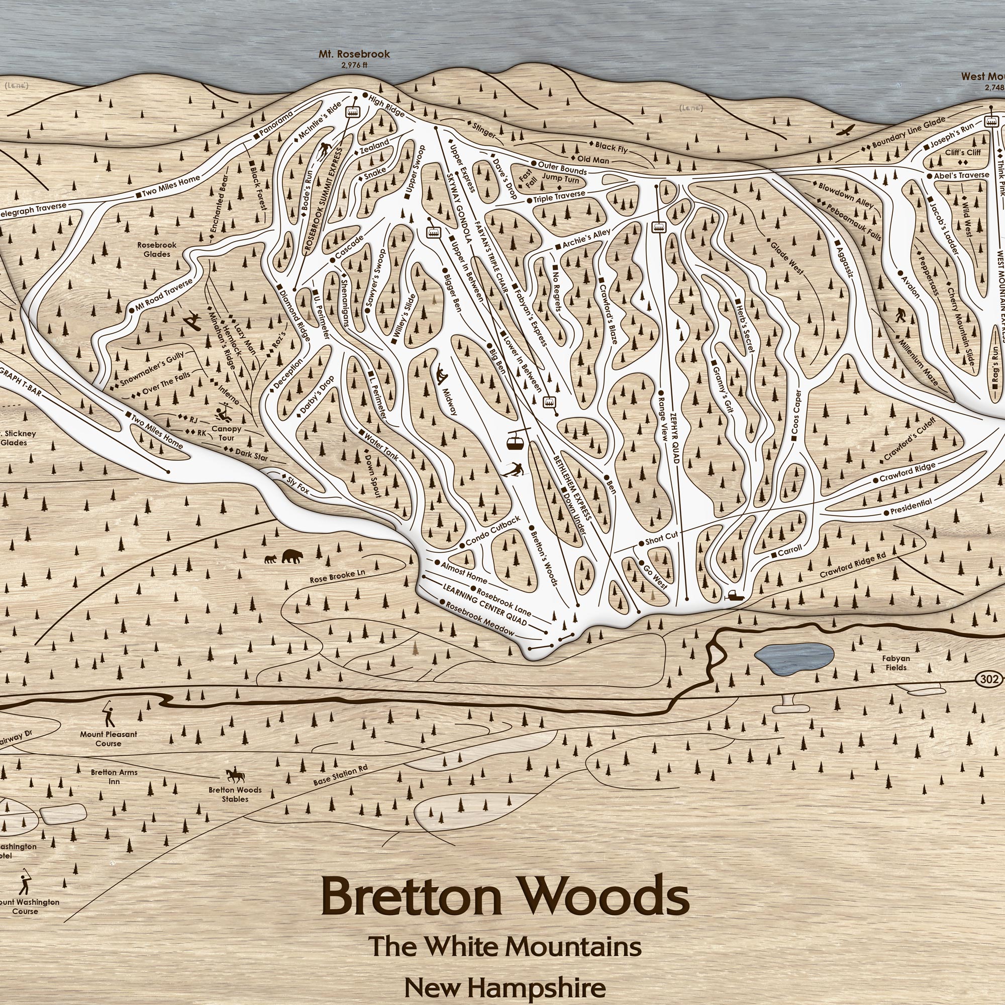 Bretton Woods, NH Ski Trail Map Art | Handcrafted Wood Mountain Art