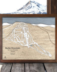 Burke Mountain Map, Ski Trail Map engraved in wood, Ski Cabin Decor