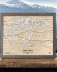 Framed wooden artwork of Deer Valley Ski Area with mountain background