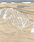 Wooden Discovery Ski resort map laser-cut with trails and mountain layout