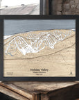 Holiday Valley Ski Trail Map Engraved in Wood and Frame, Skiing Art for your home