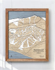 Homewood Ski Trail Map, Laser-engraved wood map, Skiing art for Ski Cabins