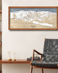 Kirkwood Mountain Wooden Trail Map, Framed Skiing Sign of kirkwood mountain ski trails and mountain peaks.