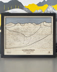 Loveland Layered Map, Wood Carved, Torched Peaks, Ski and Snowboard Wall Map