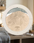 Handcrafted Northstar ski map cribbage board in Arctic White displayed in a bright mountain home.