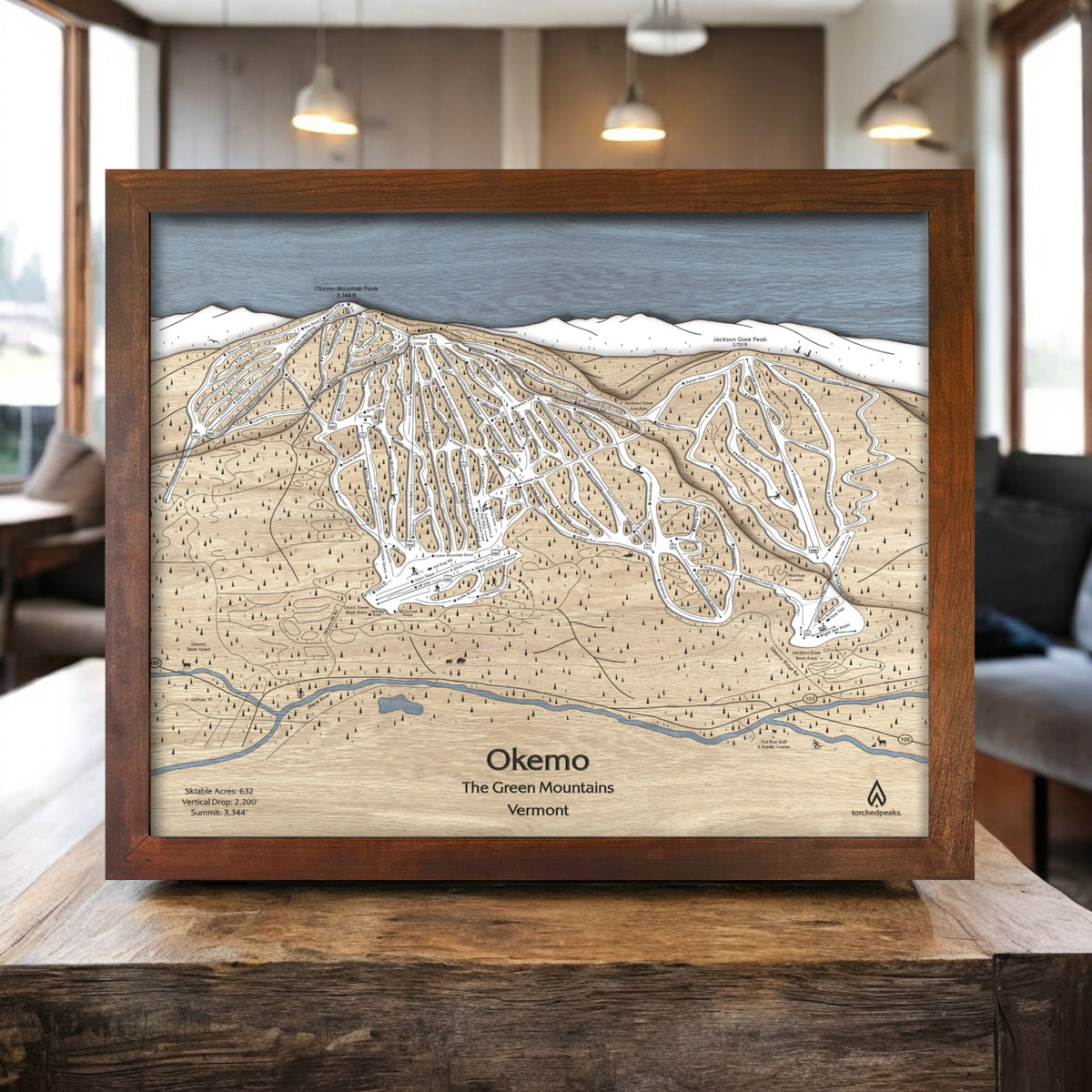 希少廃番　wtw モーガン　マッセン　フォトフレーム　BIRD モーガンマッセン Okemo, VT Wooden Ski Trail Map | 3D Mountain Art
