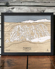 Handcrafted map featuring Purgatory Ski Resort. Framed, Wooden Skiing Art