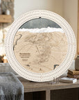 Revelstoke ski map cribbage board in Arctic White displayed in a bright mountain home, a handcrafted gift for skiers