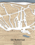 Wooden laser-cut map of Ski Butternut Ski Resort in The Berkshires, Massachusetts.