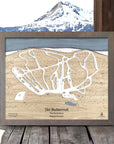Framed, large format map of Ski Butternut Ski Trails with a mountain and lake background