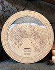 Birch finish Ski Map Cribbage Board with engraved mountain trails and handcrafted wood construction.