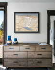 Snowshoe Mountain Ski Resort Map, above a dresser in a bedroom.