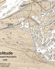 Map of Solitude, The Wasatch Mountains, Utah with topographic details.