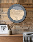 Steamboat ski trail map cribbage board mounted on a reclaimed-wood wall as functional ski cabin wall art.