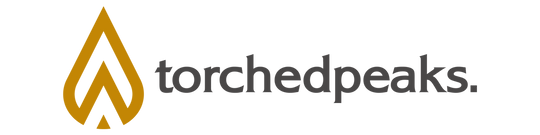 Logo of Torchedpeaks with a stylized flame icon on a white background