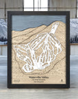 Waterville Valley, Slopes Mountain Art, 3D Wood Ski Map, Designed by artist Shawn Orecchio, Torched Peaks