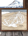 Bromley Mtn Vermont Wood Ski Resort Map, Framed Skiing Art, Wooden Ski Sign