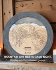 Wooden Ski Map Cribbage Board displayed as mountain home décor between game nights.