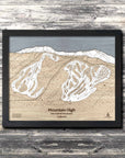 Mountain High Ski Trail Map | 3D Wood Map | Laser Engraved Skiing Decor | Torched Peaks