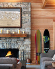 Ski Cabin Decor: Large wooden map of Park City Mountain Resort, including ski trails, chairlifts.