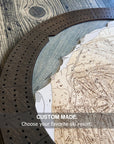 Custom wooden cribbage board with engraved ski trails, layered wood construction, and heirloom craftsmanship.