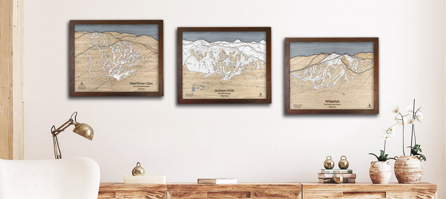 Ski house decor: Wooden Ski trail maps for your home, ski cabin, or office. 