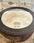 Handcrafted Ski Map Cribbage Board with three-player layout and engraved ski trail map