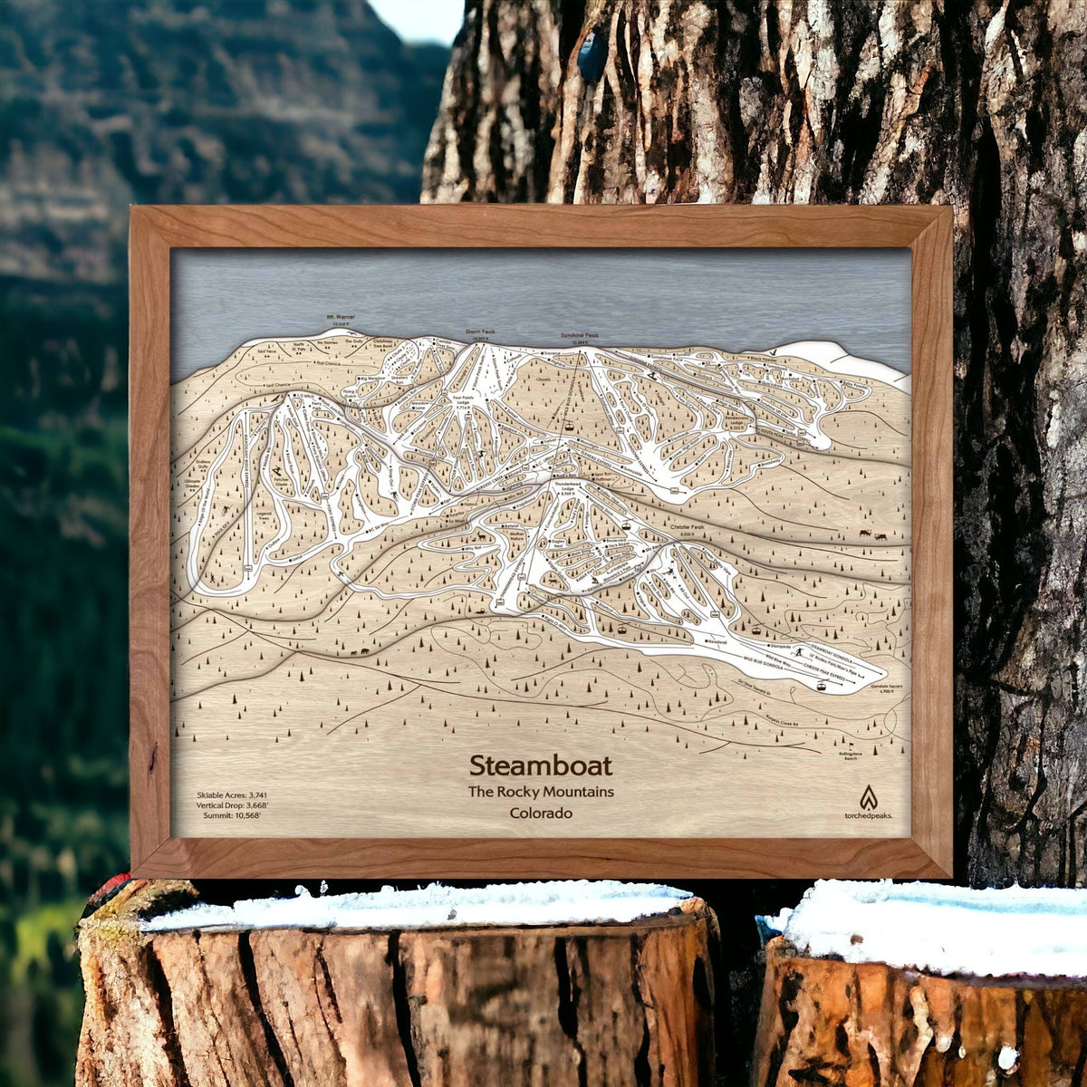 Steamboat, CO Ski Trail Map Handcrafted Wood Ski Resort Art