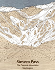 Stevens Pass WA Ski Trail Map | 3D Wood Mountain Art | Torched Peaks