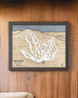 Wachusett Massachusetts Ski Trail Map, Laser-engraved in wood, Designed by Artist Shawn Orecchio, former pro snowboarder