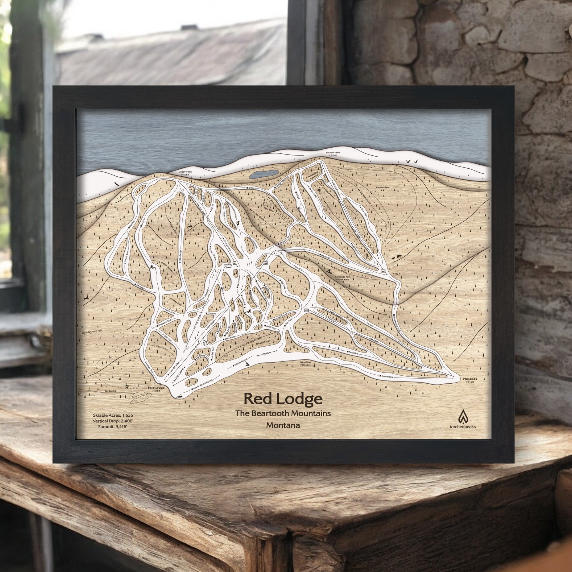 Bristol Mountain, NY Wooden Ski Trail Map | 3D Mountain Art