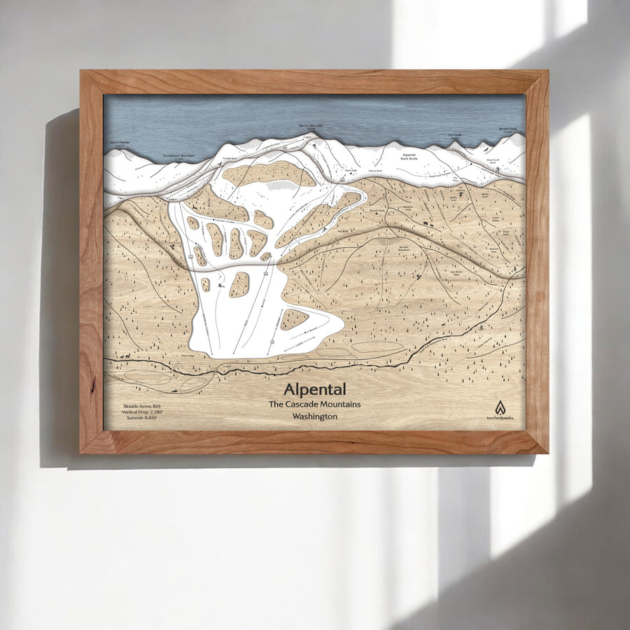 Alpental Map, Wood Ski Map, Ski Cabin Decor