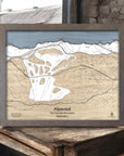 Alpental Ski Area Map, Ski Slopes, Alpental Mountain Ski Map engraved in wood