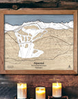 Alpental Ski Map, Ski Resort Trail Map, Wood Ski Decor