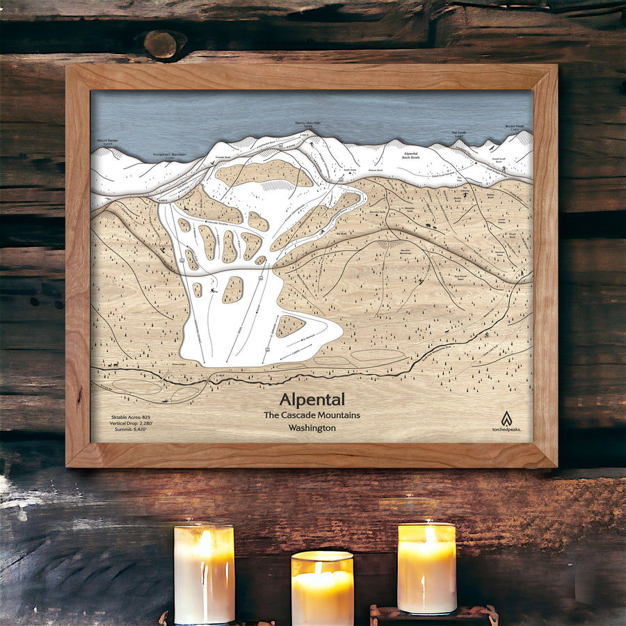 Alpental Ski Map, Ski Resort Trail Map, Wood Ski Decor