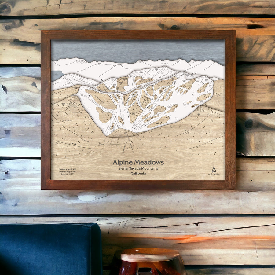 Ski House Wall Art: 3D Map of Alpine Meadows Ski Resort in California