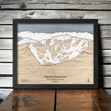 Popular Lake Tahoe Ski Resorts: Alpine Meadows wooden wall map