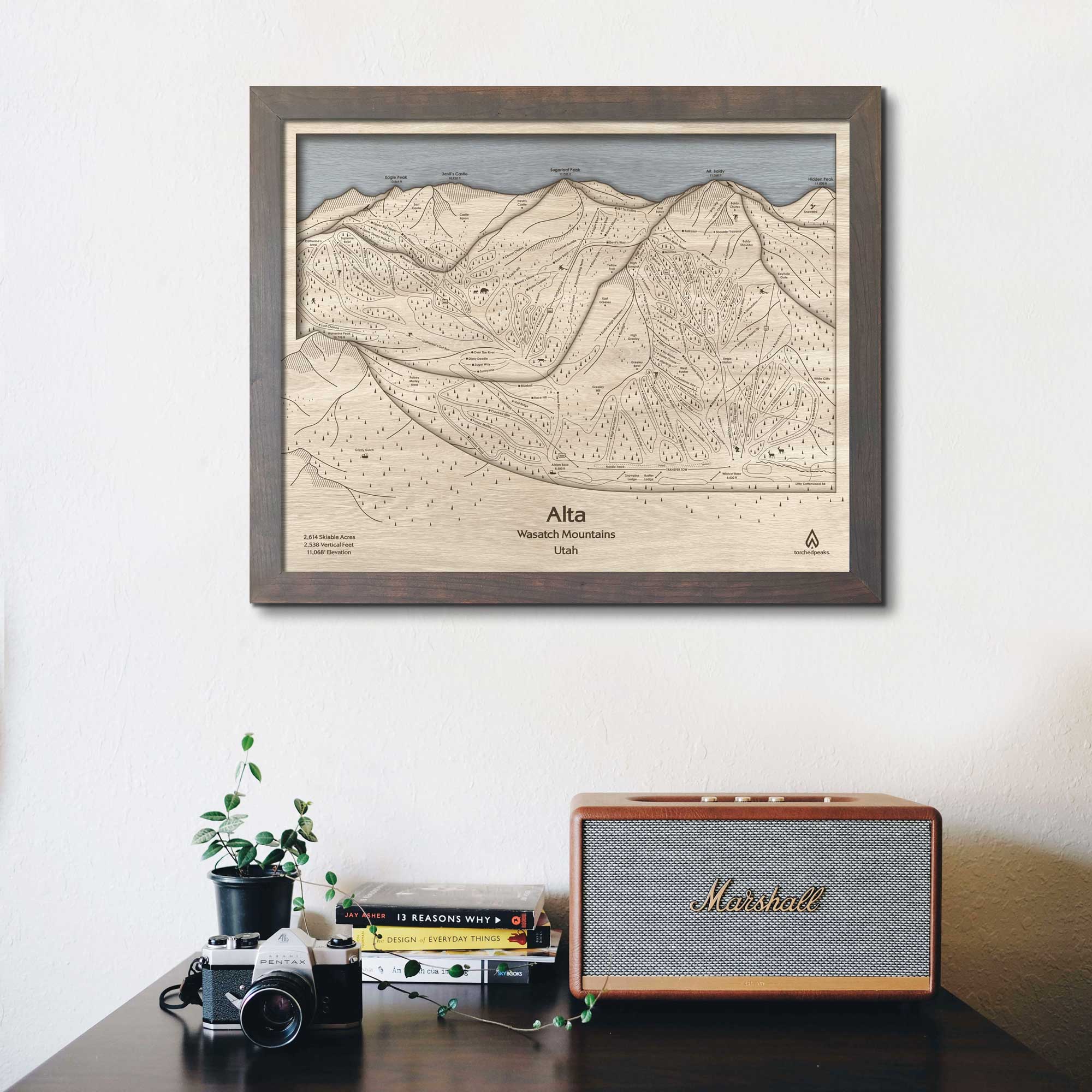 Alta Utah Ski Trail Map | Ski Slope Mountain Art Laser Engraved Maps