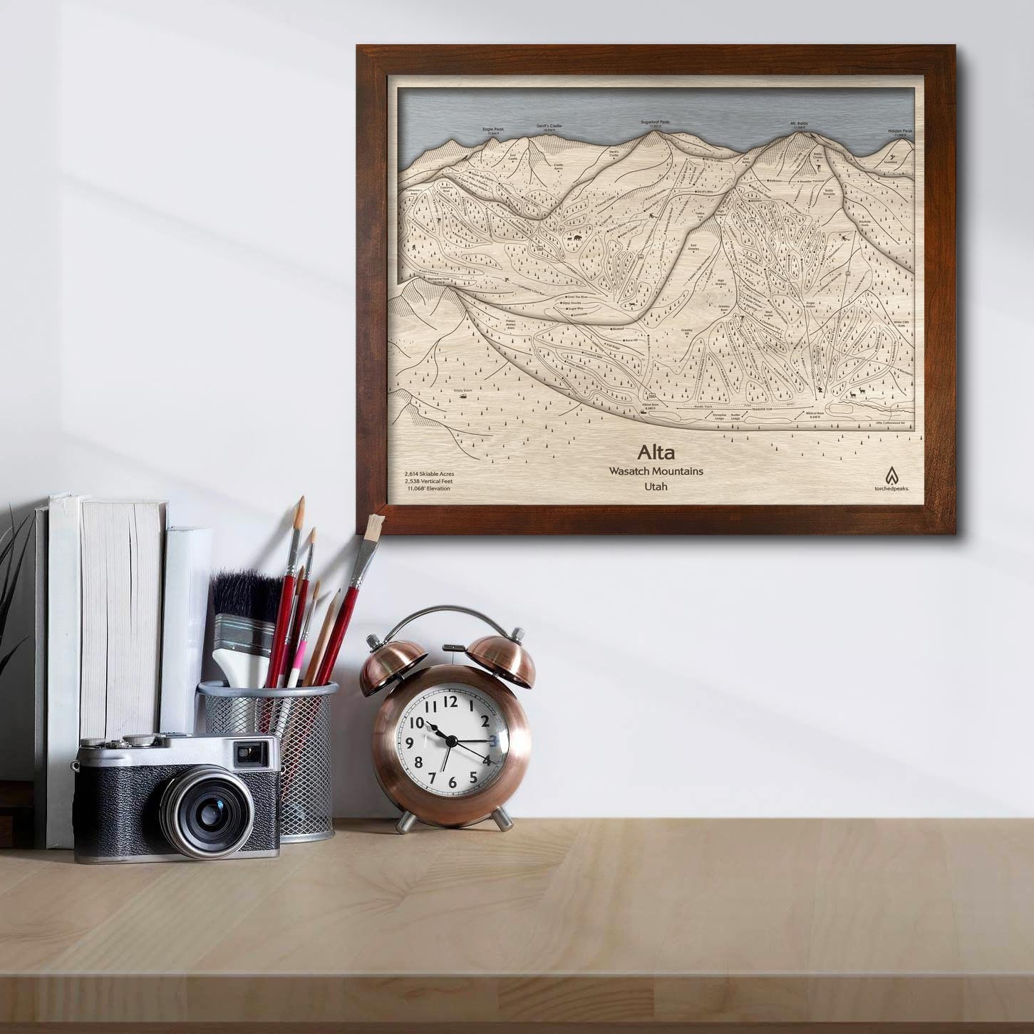 Alta Utah Ski Trail Map | Ski Slope Mountain Art Laser Engraved Maps
