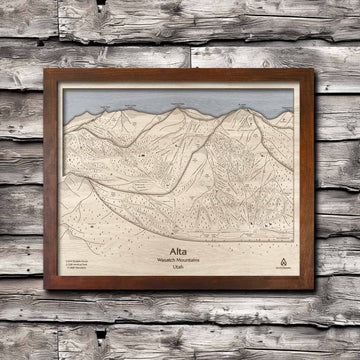 Alta Utah Ski Trail Map | Ski Slope Mountain Art Laser Engraved Maps