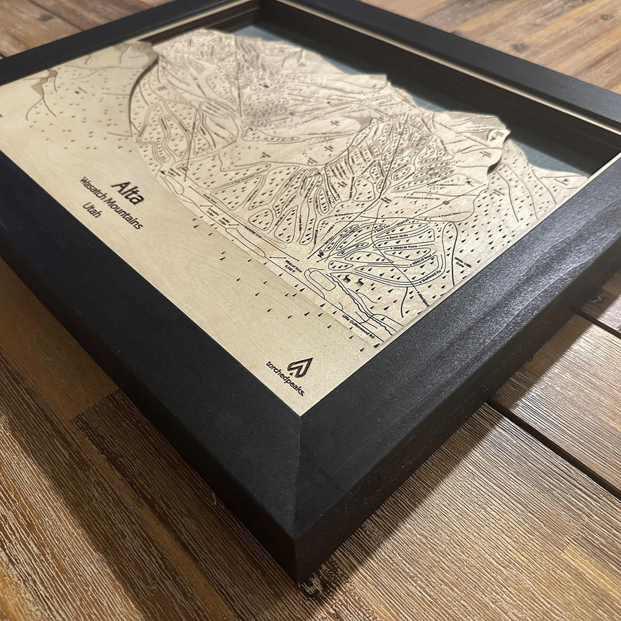 Alta Utah Ski Trail Map | Ski Slope Mountain Art Laser Engraved Maps