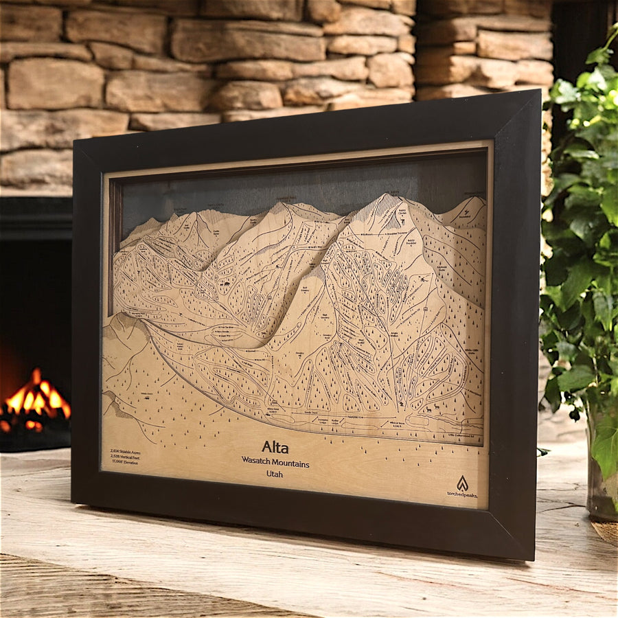 Alta Utah Ski Trail Map | Ski Slope Mountain Art Laser Engraved Maps