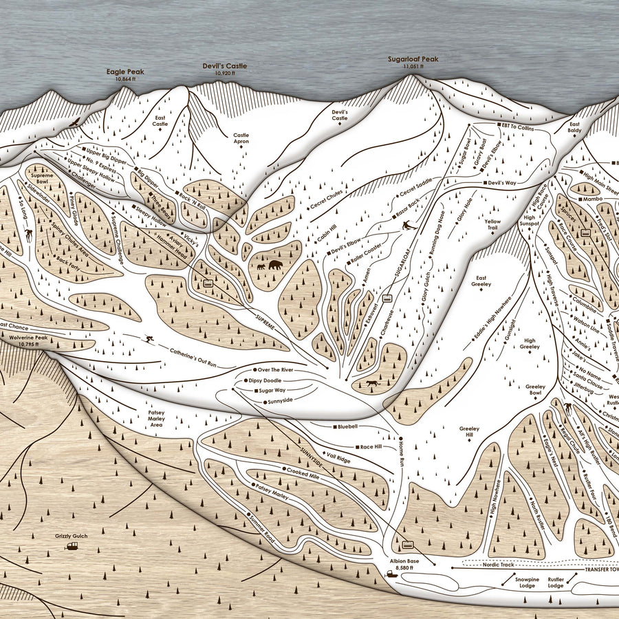 Alta Utah Ski Trail Map | 3D Wood Mountain Art, Laser-engraved