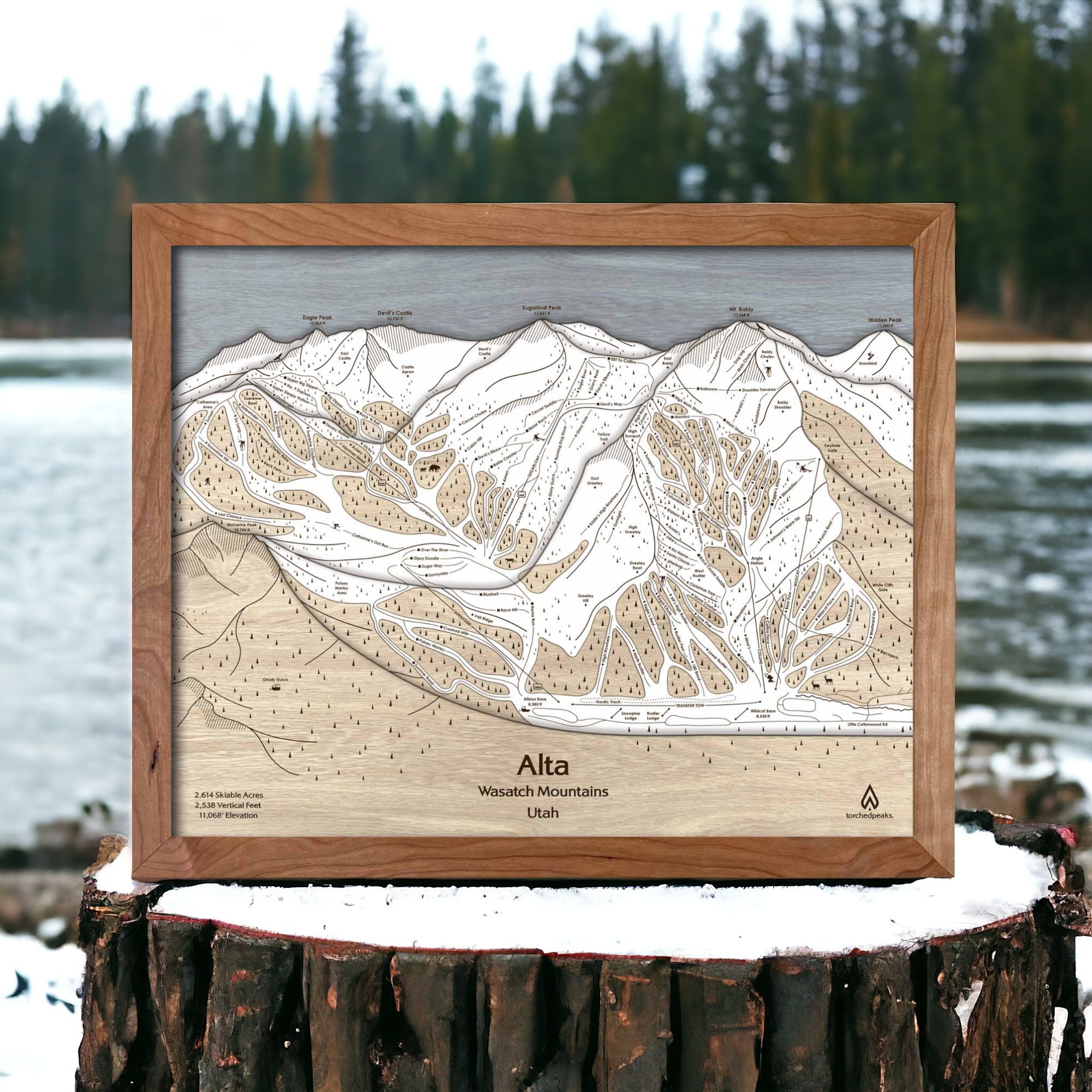 Framed Wall Map of Alta Utah Ski Resort