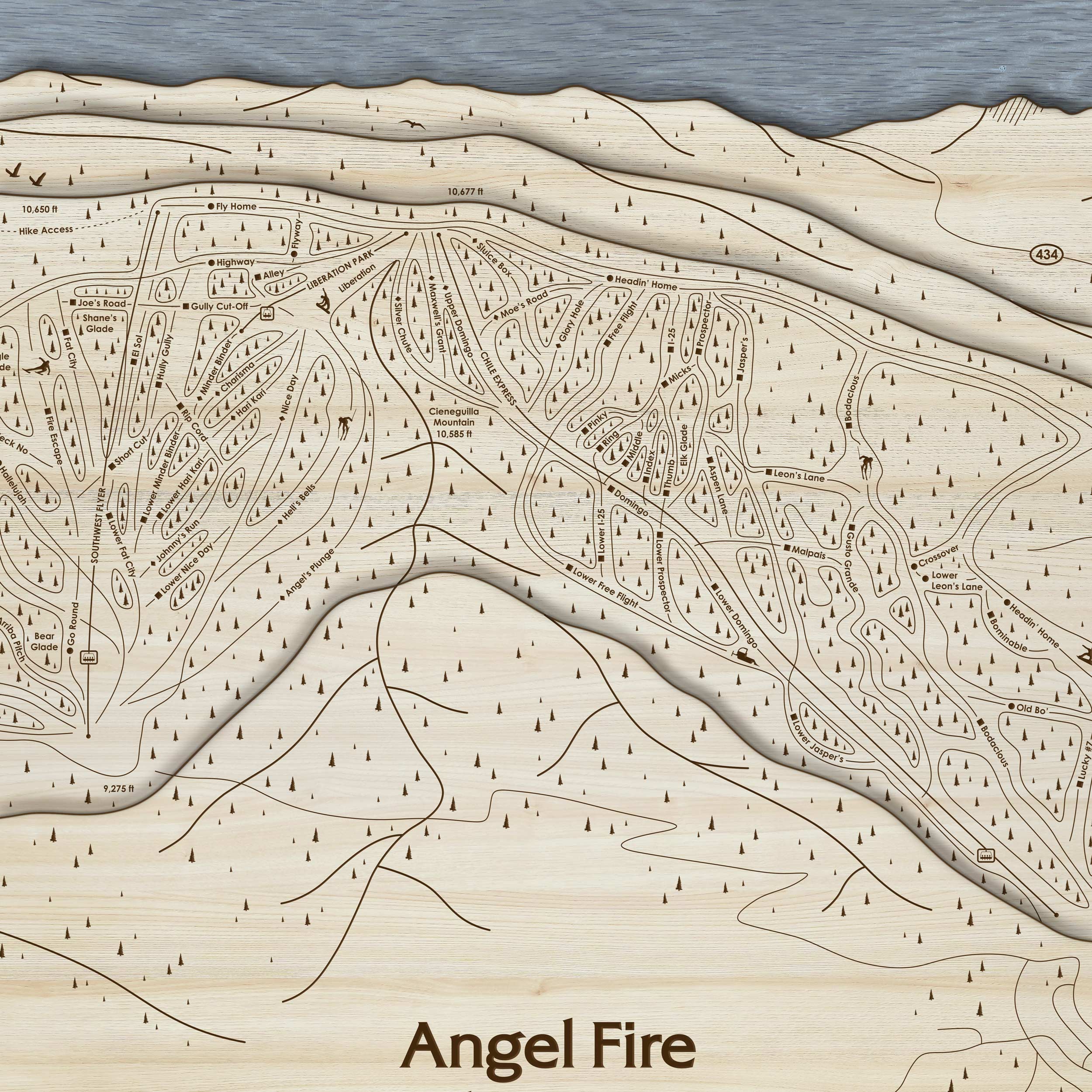 Angel Fire NM Ski - Laser-engraved ski map