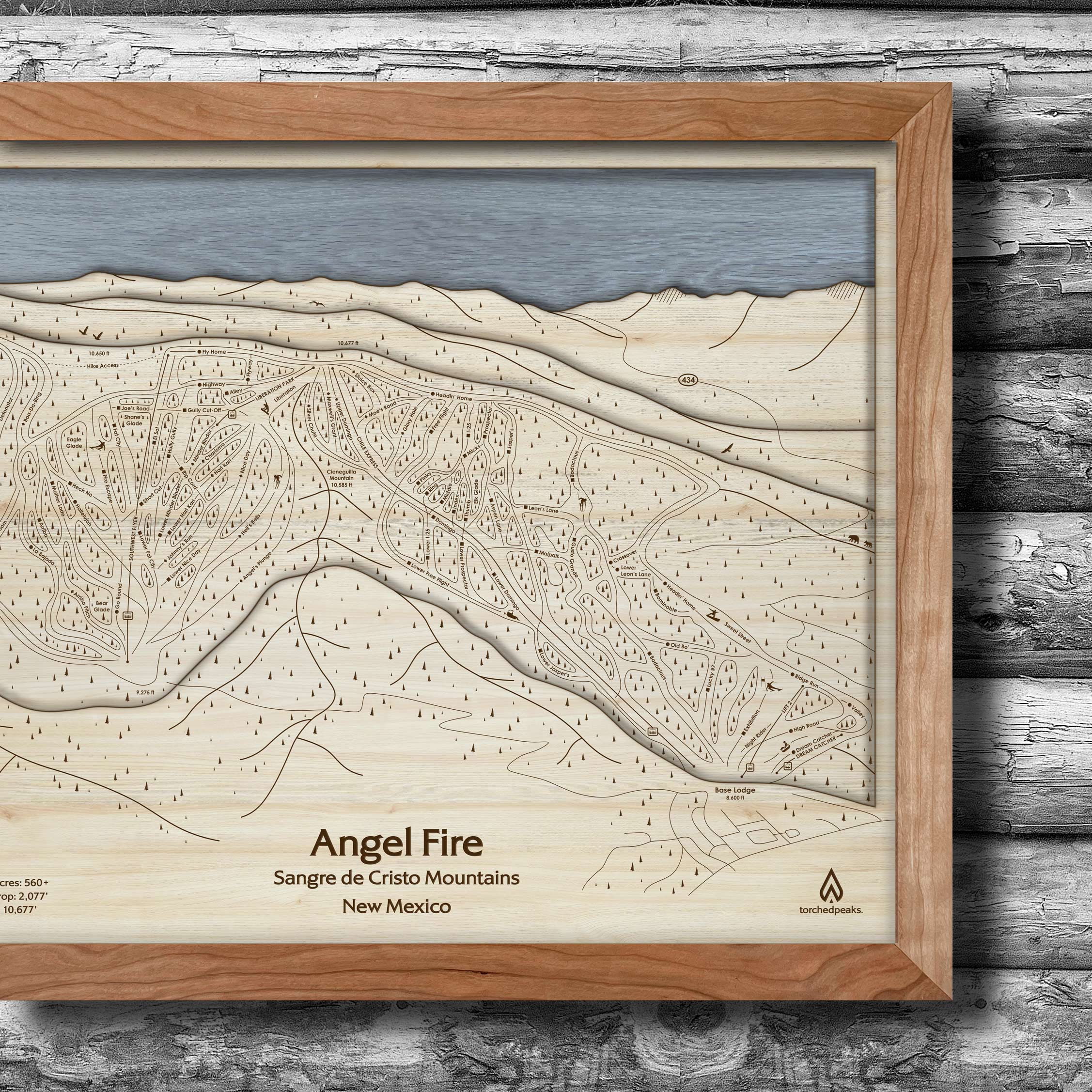 Angel Fire Ski Resort Layered Wooden Map