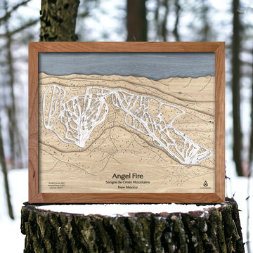 Handcrafted Angel Fire Ski Map, 3D Wood Map, Shawn Orecchio Artist, Slopes Mountain Art