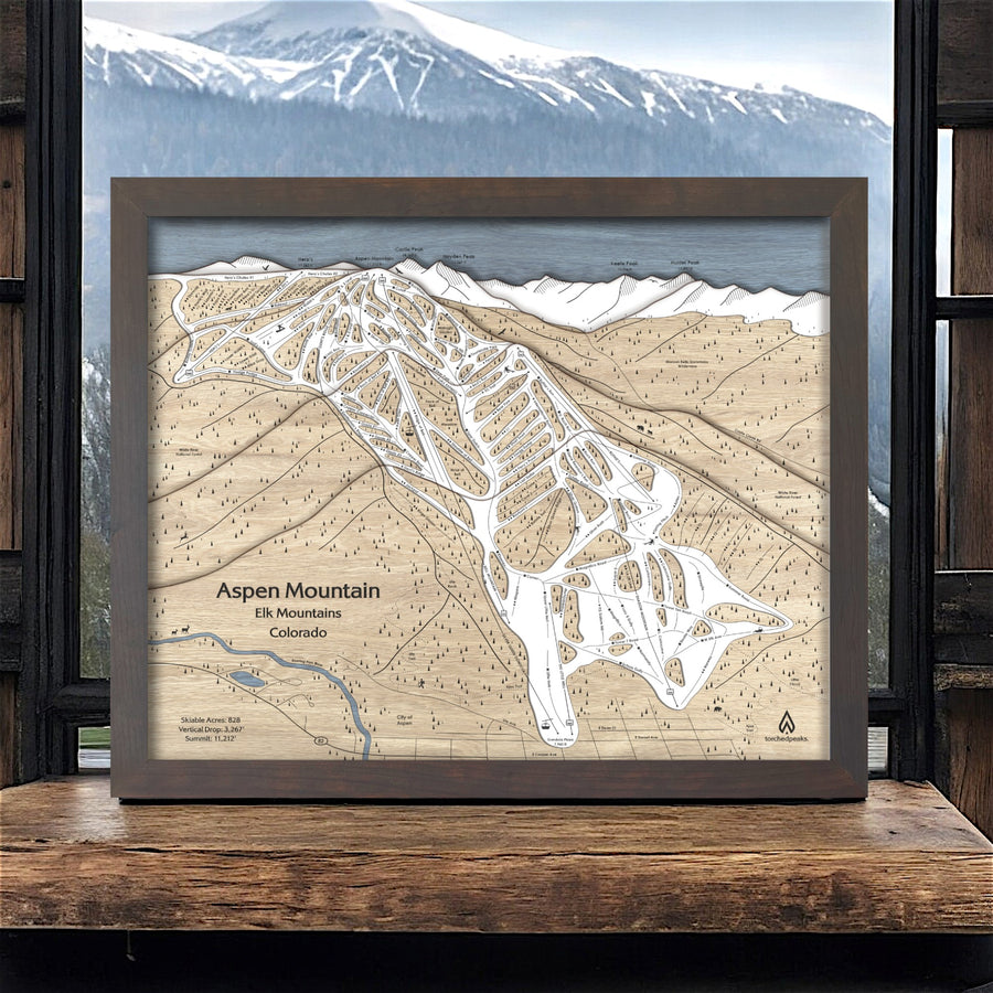 Aspen Mountain CO 3D Wood Ski Resort Map, Skiing Wall Art