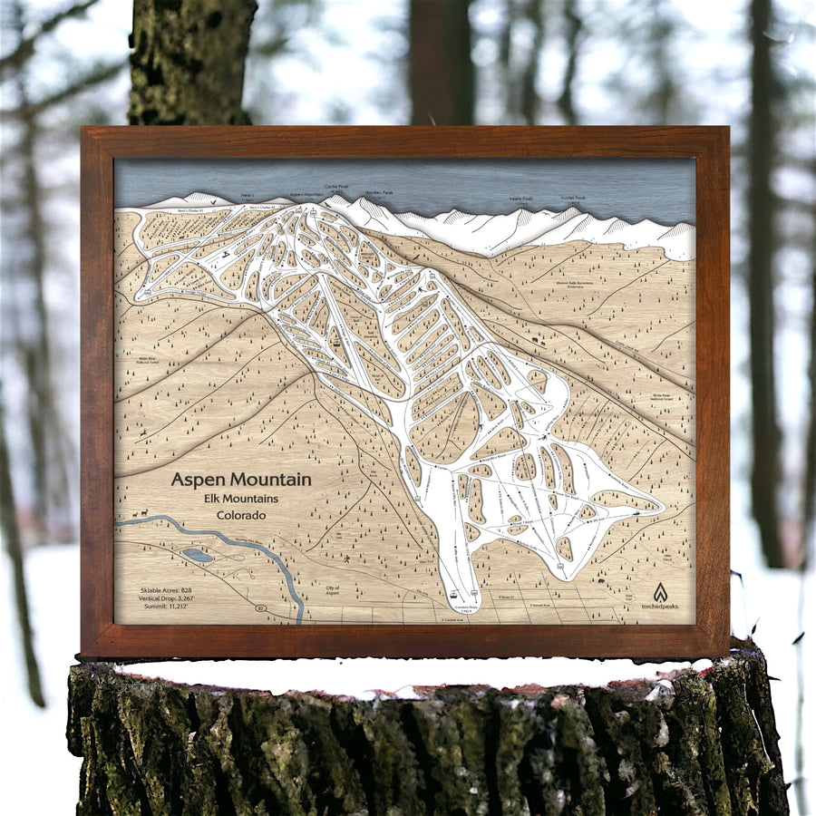 Aspen Mountain Ski Slopes Map, Skiing Wall Art, Framed Ski Map